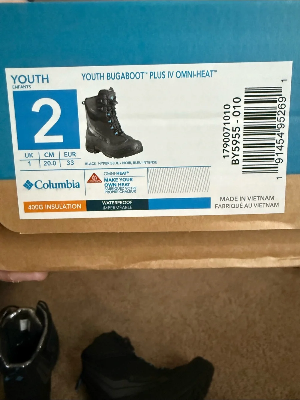 Columbia Kids Black Winter Snow Boots with Blue Accents